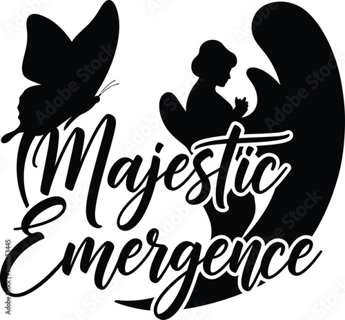 Majestic Emergence Butterfly Silhouette Wings Vector Black Hand Drawn Typography Logo Emblem Badge Icon Silhouette Vintage Retro Graphic Growth Transformation Nature