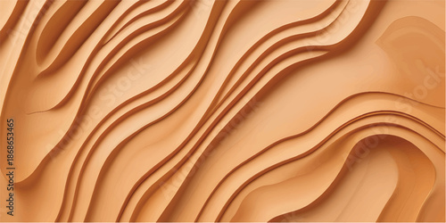 Abstract carved wood texture background with flowing organic curves and smooth natural wooden surface for luxury interior wall decor, premium furniture design and modern architectural visuals