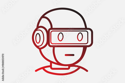 This image is a vector icon of a humanoid robot head, representing artificial intelligence in a relatable, physical form.