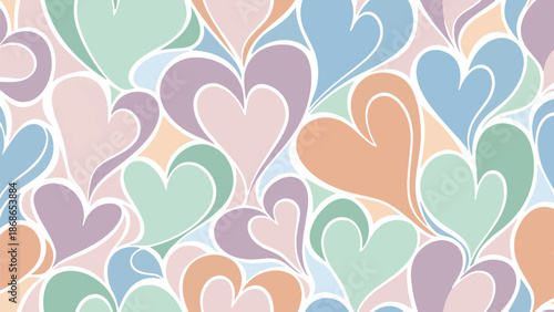 Seamless Pastel Heart Pattern with Artistic Outlined Shapes for Romantic and Soft Backgrounds
