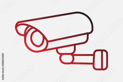 This image is a stylized line-art illustration of a CCTV or security camera. It represents surveillance, monitoring, and visual data collection.