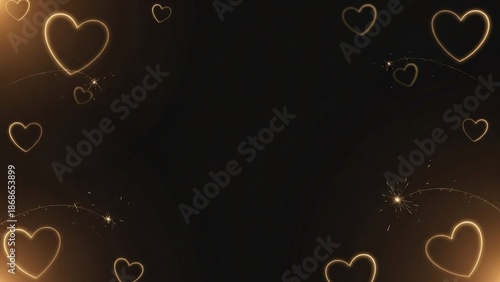 Glowing Hearts Floating in Dark Space with Starburst Light Effects for Valentine Romance