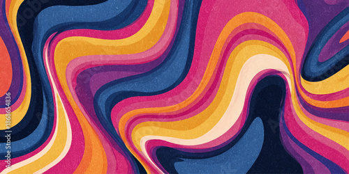 Vibrant psychedelic abstract pattern with swirling colorful liquid paint and organic shapes