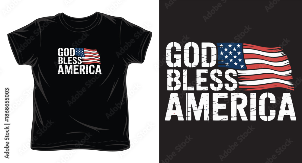 Fototapeta premium American flag waving shirt design, distressed USA flag with text, patriotic apparel print