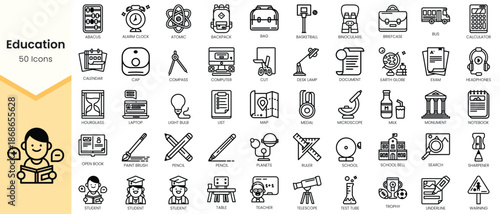 Set of education Icons. Simple Outline style icons pack. Vector illustration