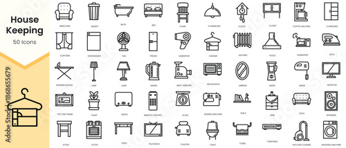 Set of housekeeping Icons. Simple Outline style icons pack. Vector illustration