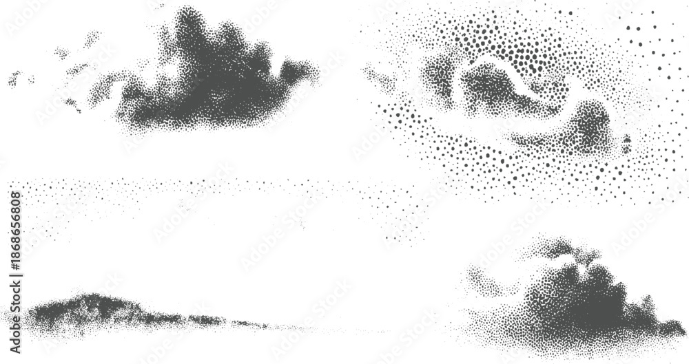 Fotografie Abstract stippled cloud formations in monochromatic grayscale tones creating a t