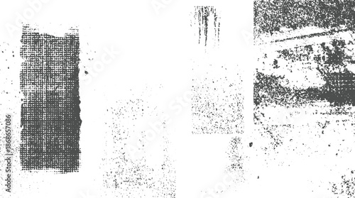 Abstract collection of distressed and textured including a grid pattern and splatters, providing raw, gritty resources