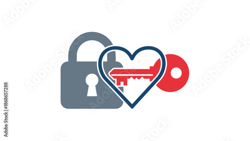 Heart Lock and Key Symbolizing Love Security and Access, Generative AI.