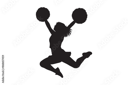 Energetic cheerleader silhouette jumping with pom-poms in a dynamic pose Vector