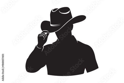 Classic cowboy silhouette with hat gesture, embodying the spirit of the old west and mystery Vector