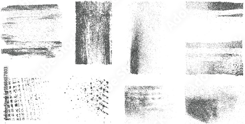 Set of gritty abstract textures and distressed with varying degrees of speckling and linear patterns for creative projects