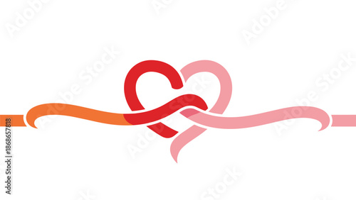 Intertwined Hearts Ribbon Symbolizing Love and Connection, Generative AI.