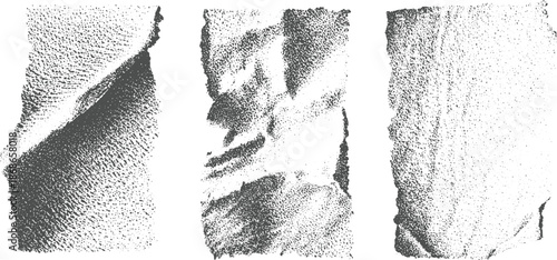Abstract textured grunge overlays with torn edges and granular detail in monochrome tones creating a rough and distressed aesthetic for projects