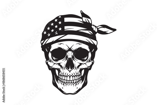 Skull wearing an american flag bandana vector illustration for patriotic themes Vector
