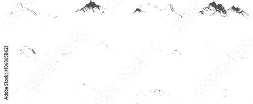 Collection of abstract mountain silhouettes rendered in a minimalist dot style, creating a textured and ethereal landscape effect on a white backdrop