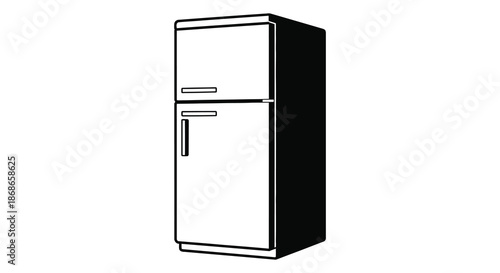 A modern two door refrigerator in a stark graphic style presented as a silhouette