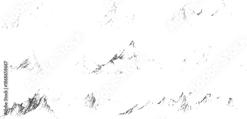 Monochromatic abstract of sharp mountain summits and rugged slopes depicted with energetic brushstrokes and fine lines conveying a sense of wildness and raw natural power