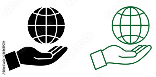 hand holding globe eco icon