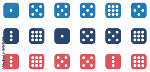 six sided dice game icon set
