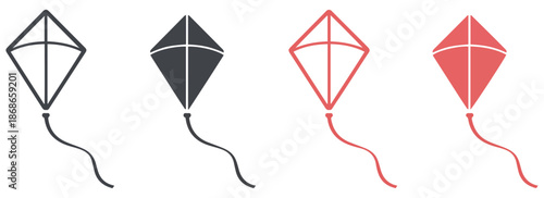flying kite toy icon set