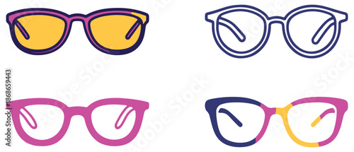 colorful outlined eyeglasses on a plain background.