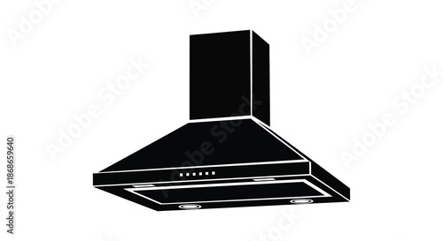 A stark black kitchen range hood depicted in a minimalist style a bold silhouette