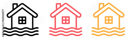 house flood damage icon set