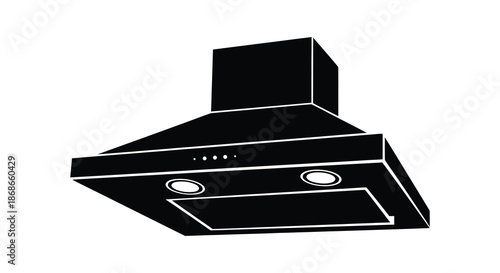 A striking black kitchen range hood depicted in a minimalist style a bold silhouette
