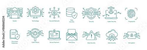 Comprehensive Internet Security, Cyber Crime, and Data Safety Icon Set
