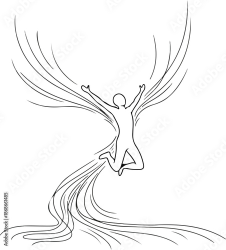 Person jumping with energy lines radiating outwards.