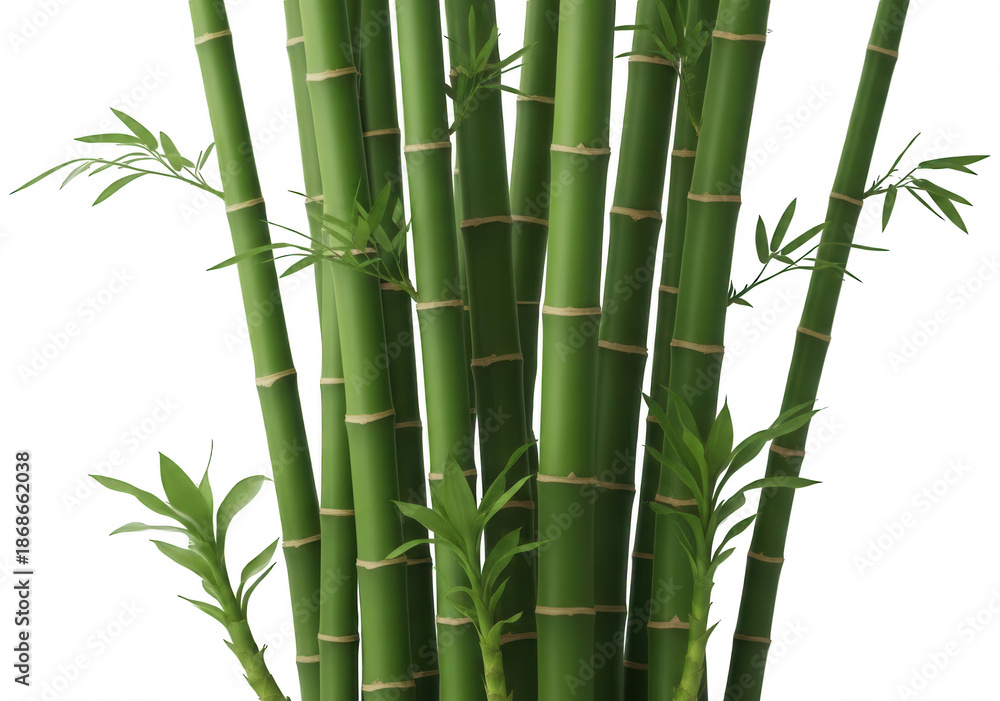 Fototapeta premium Detailed texture of vibrant green bamboo stalks on transparent background