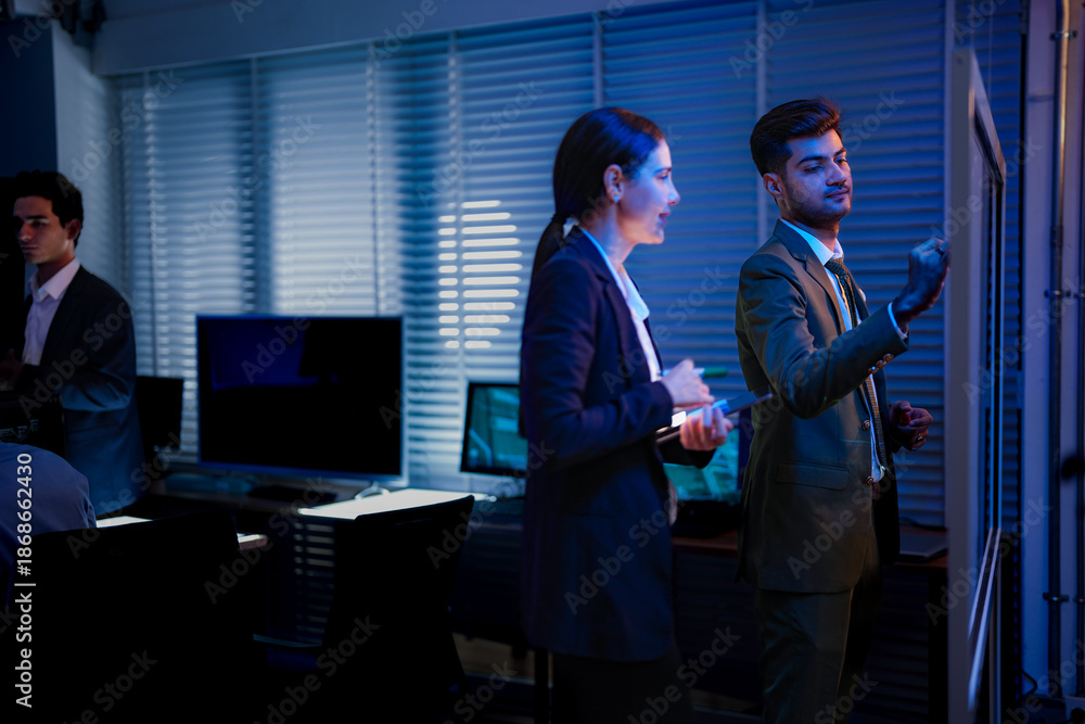 Fototapeta premium digital business and technology innovation concept. Dedicated professional team planning a future travel application strategy. Strategic investment in mobile solutions and online customer.