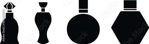 Perfume Bottle Silhouette Icon Set Luxury Fragrance Containers Isolated on White Background