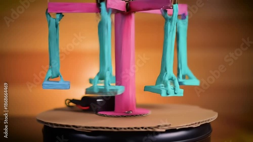 Handmade cardboard science fair project demonstrating a spinning carousel ride powered by a small battery pack