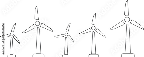 Wind Turbine Line Icon Set Renewable Energy Windmill Isolated on White Background