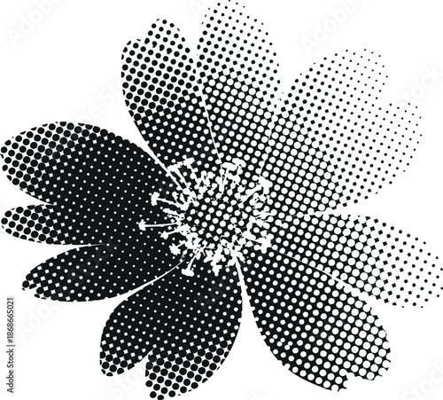 Halftone floral illustration with shading effect