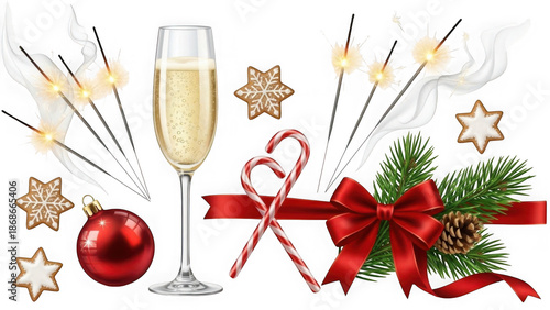 Festive holiday celebration elements isolated on transparent background