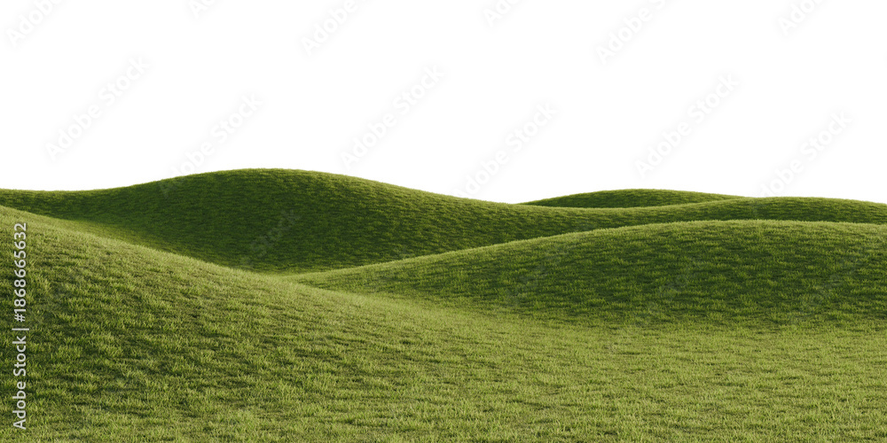 Obraz premium Hills with grass on a transparent background. 3D rendering. 