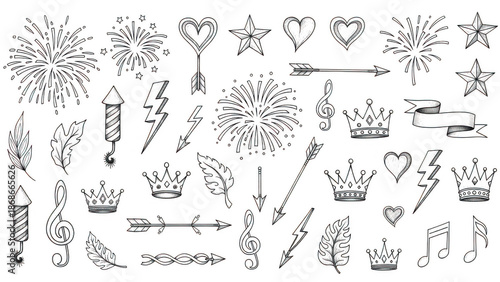 Assorted symbols and icons collection isolated on transparent background