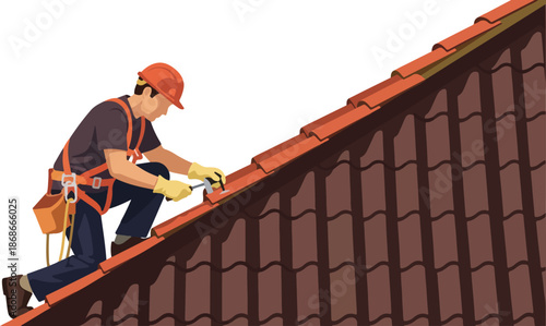 Roofer Working on Roof Installation.