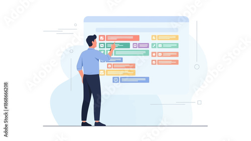 Man interacting with digital interface, planning and organization concept