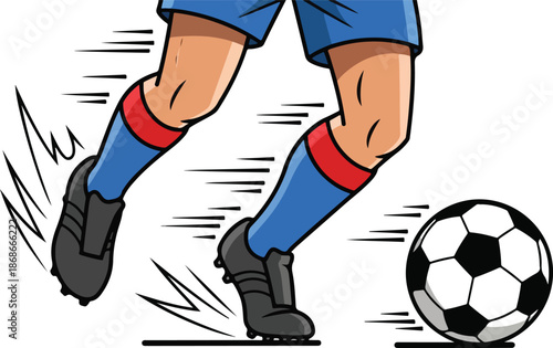 Soccer Player Kicking Ball Cartoon Illustration.