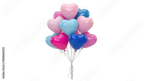 Heart-shaped balloons bouquet isolated on transparent background