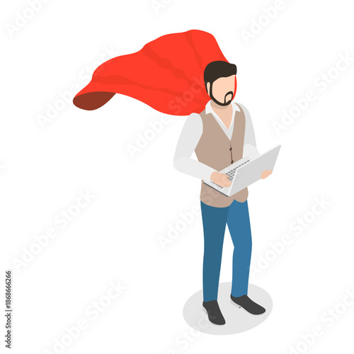 3D Isometric Flat Vector Set of Hero Persons, Superhero Business Persons Various Poses. Item 6