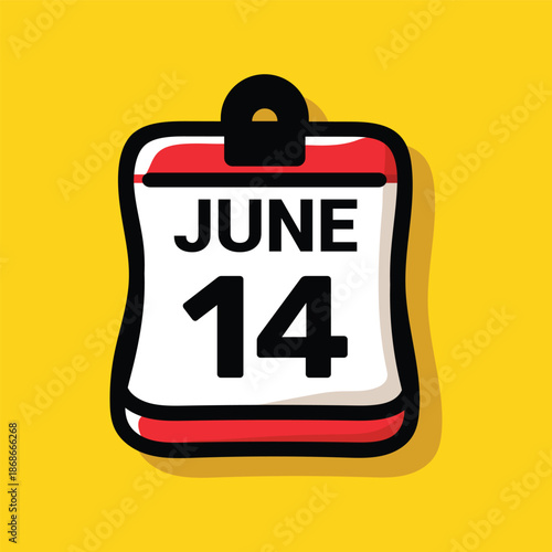 14 june calender color icon page year concept. number date text design.