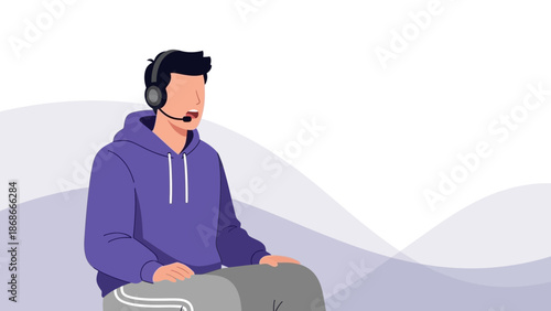 Gamer Wearing Headset Playing Video Games on Couch, Esports Player, Modern Lifestyle