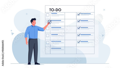 Man checking off completed task on a large TO-DO list with checkboxes