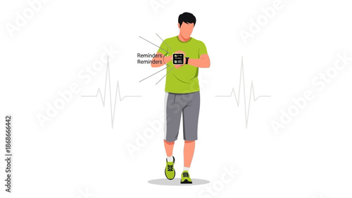 Man Checking Smartwatch for Health Reminders, Heartbeat Monitor