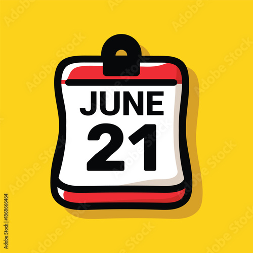 21 june calender color icon page year concept. number date text design.
